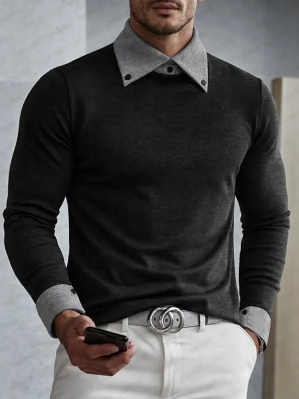 Stylish Fake Two-Piece Contrast Color Top made by Coofandy