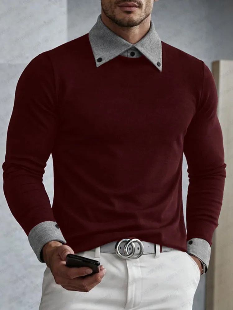 Stylish Fake Two-Piece Contrast Color Top sold by Coofandy product image thumbnail 2