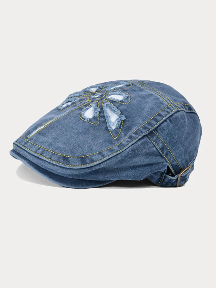 Unique Washed Ripped Denim Beret Hat sold by Coofandy product image thumbnail 3