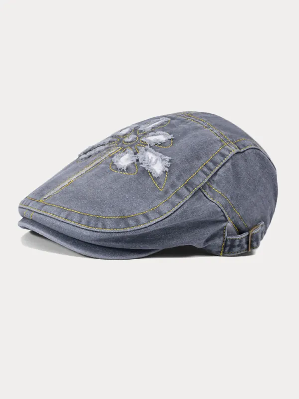 Unique Washed Ripped Denim Beret Hat made by Coofandy
