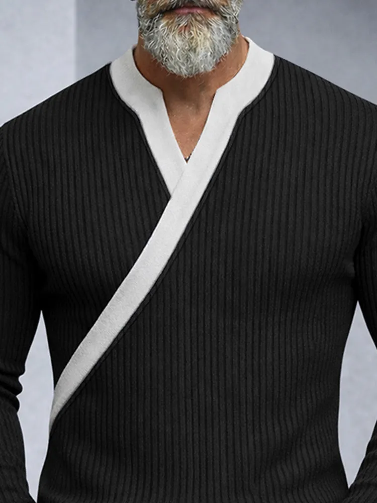 Slim Fit Contrast Color Neck Knit Top sold by Coofandy product image thumbnail 3