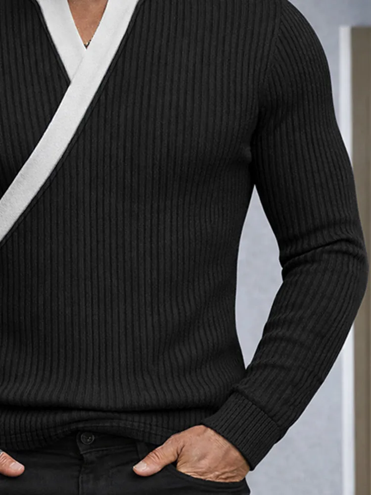 Slim Fit Contrast Color Neck Knit Top sold by Coofandy product image thumbnail 4