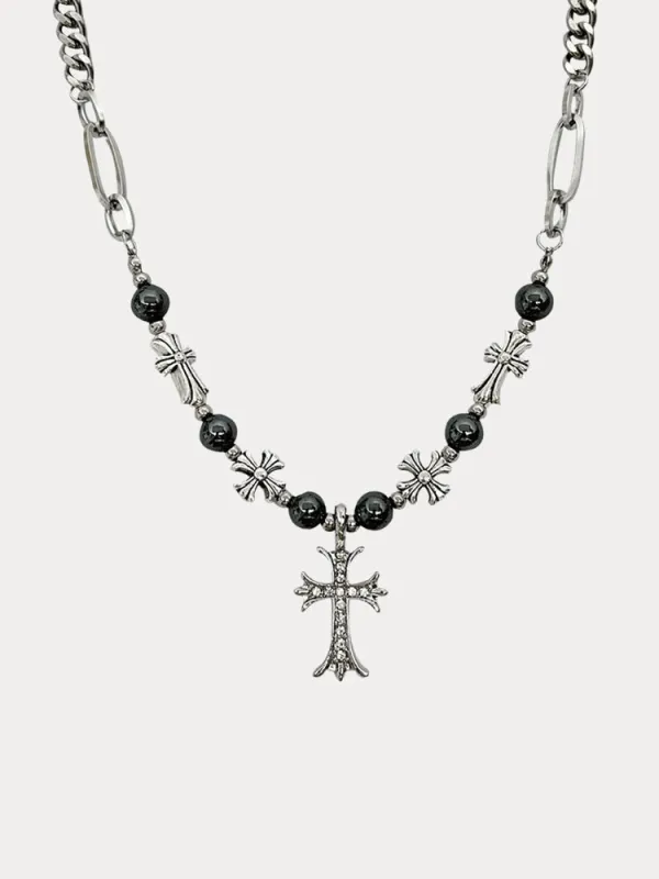 Fashion Retro Gothic Cross Bead Necklace sold by Coofandy