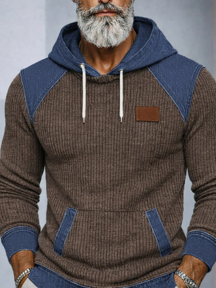 Casual Denim Patchwork Knit Hoodie sold by Coofandy product image thumbnail 4