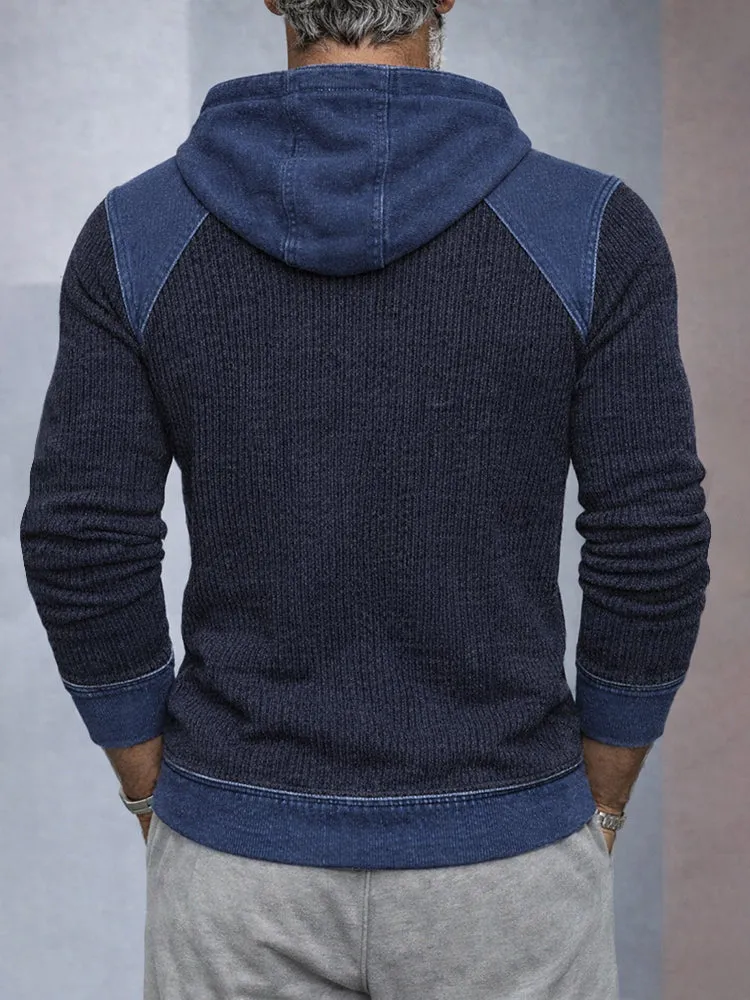 Casual Denim Patchwork Knit Hoodie sold by Coofandy product image thumbnail 3