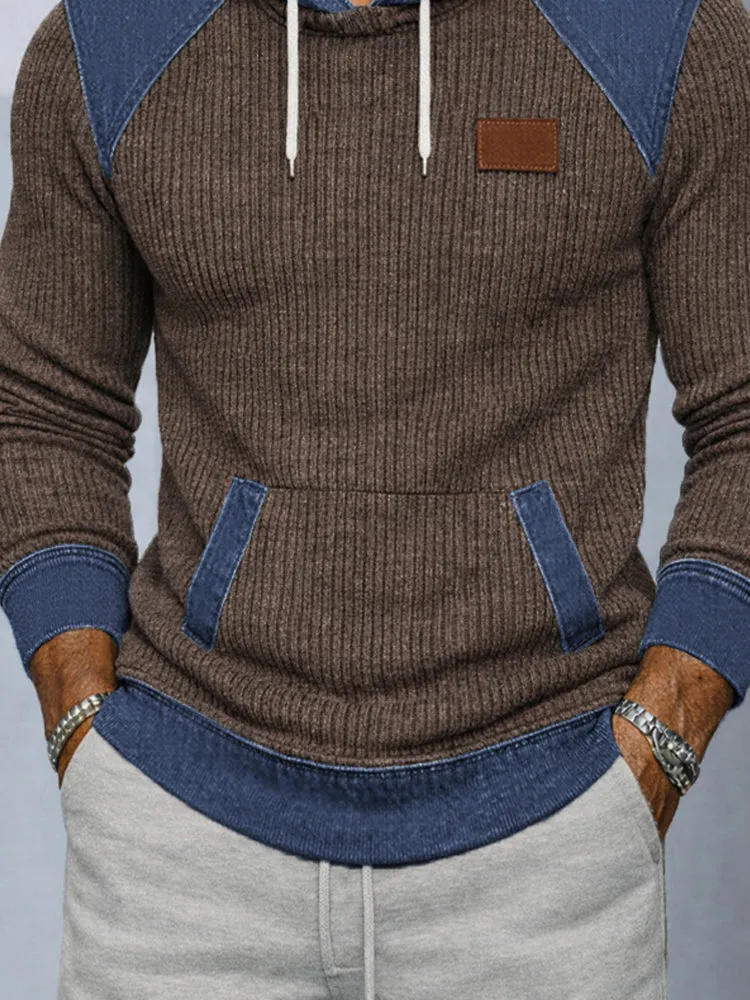 Casual Denim Patchwork Knit Hoodie sold by Coofandy product image thumbnail 5