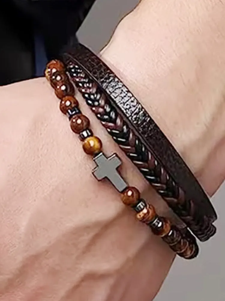 Multi-Layer Design Leather Cross Bracelet sold by Coofandy product image thumbnail 4