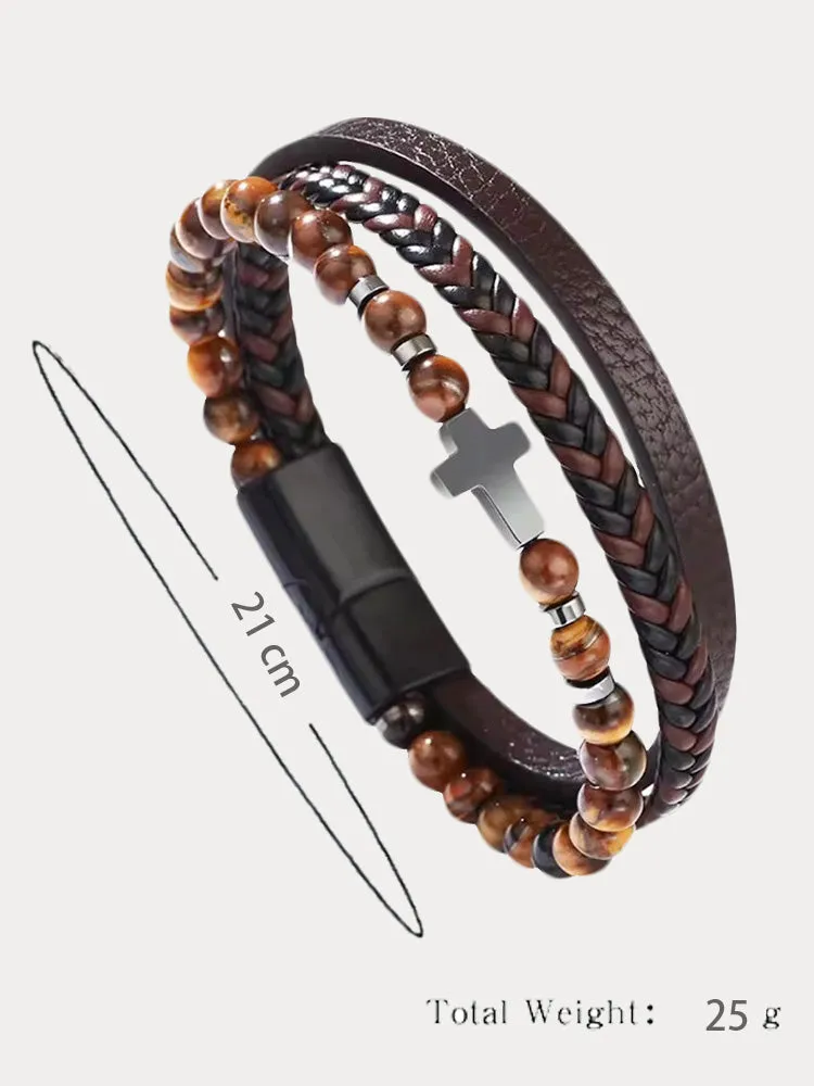 Multi-Layer Design Leather Cross Bracelet sold by Coofandy product image thumbnail 3