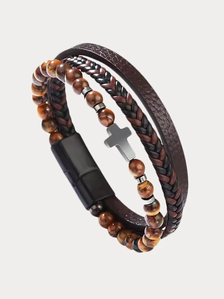 Multi-Layer Design Leather Cross Bracelet sold by Coofandy product image thumbnail 2