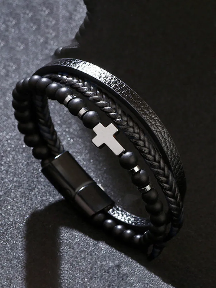 Multi-Layer Design Leather Cross Bracelet sold by Coofandy product image thumbnail 5