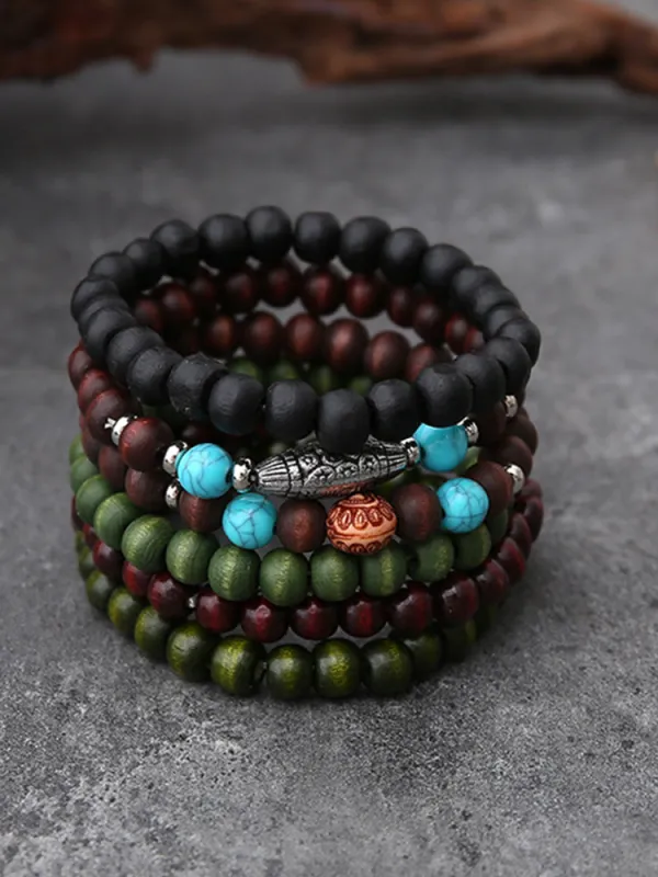 Bohemian Vintage Wooden Beads Bracelet Set made by Coofandy