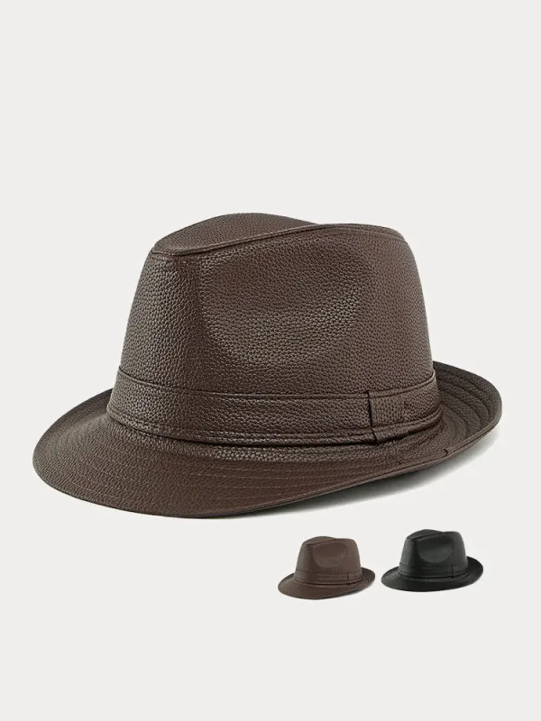 Vintage PU Leather Fedora Hat sold by Coofandy