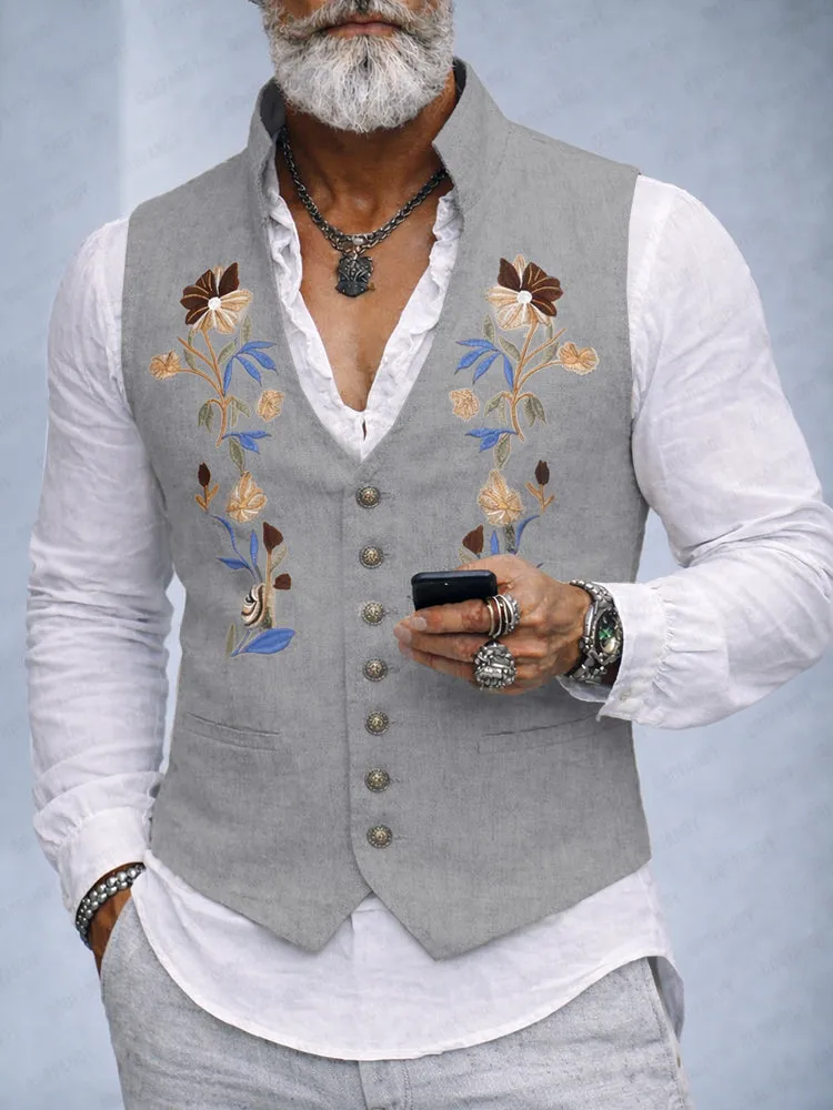 Elegant Cotton Linen Embroidered Vest sold by Coofandy product image thumbnail 2