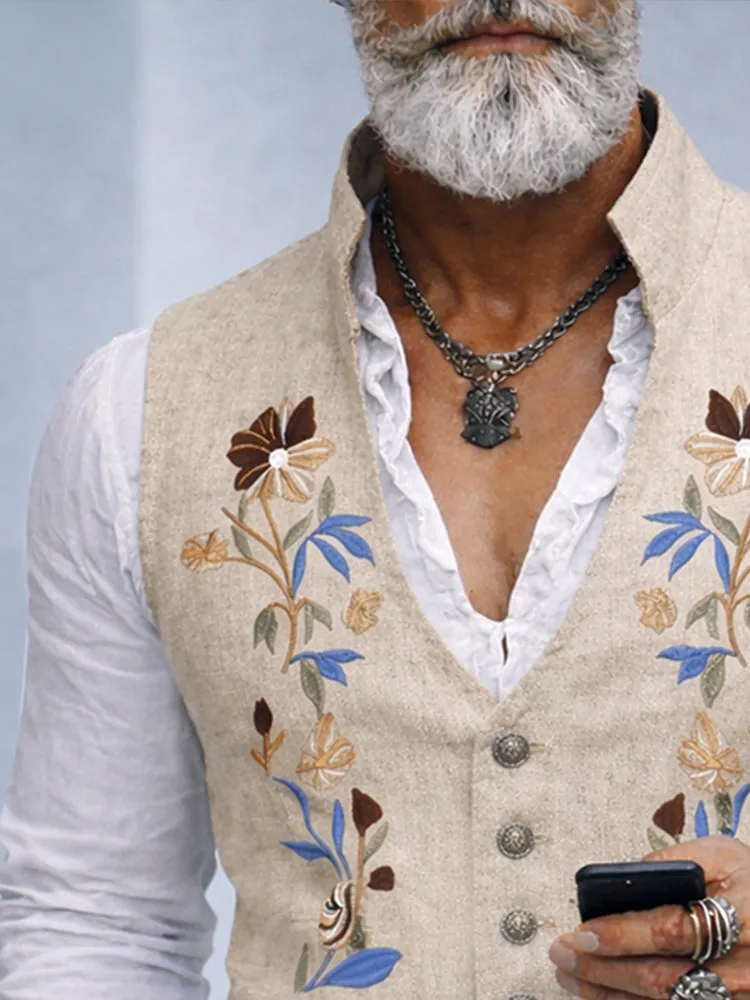 Elegant Cotton Linen Embroidered Vest sold by Coofandy product image thumbnail 3