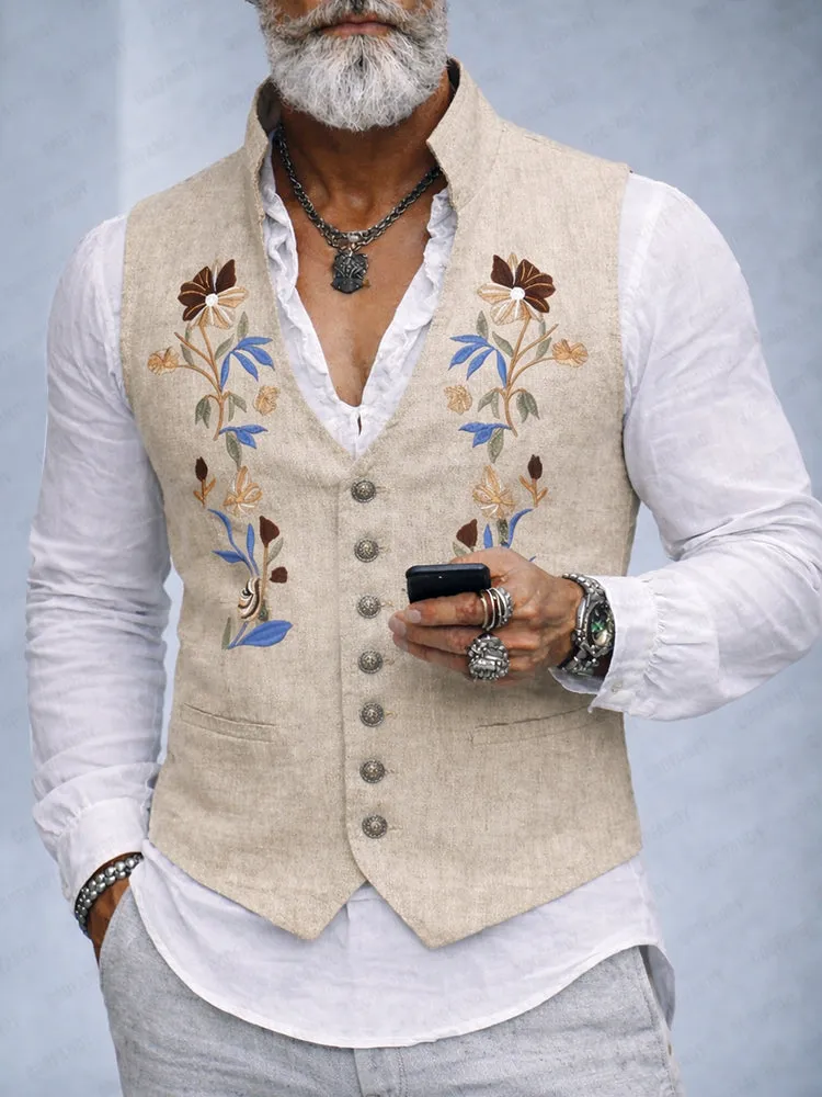 Elegant Cotton Linen Embroidered Vest sold by Coofandy