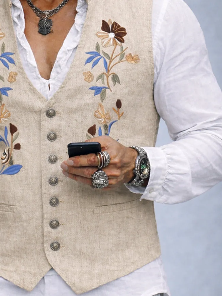 Elegant Cotton Linen Embroidered Vest sold by Coofandy product image thumbnail 4