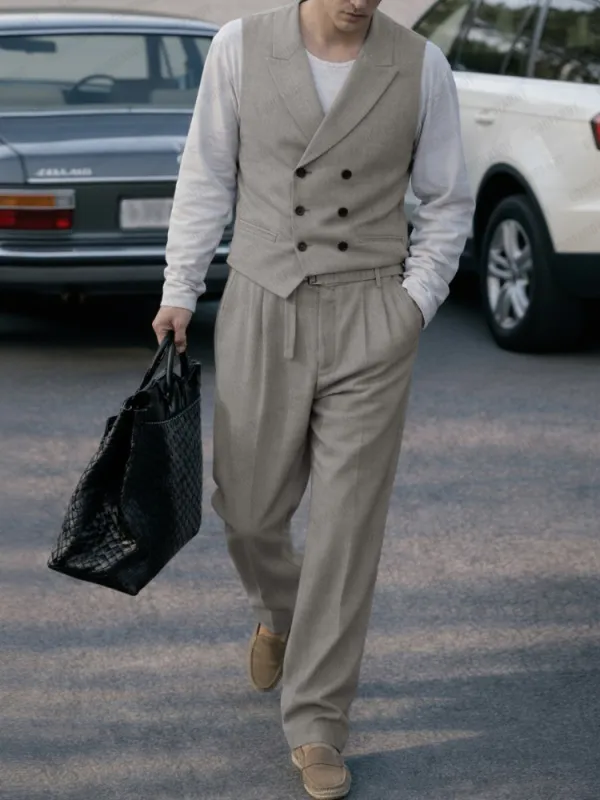 Smart Casual Double-Breasted Vest Pants Set made by Coofandy