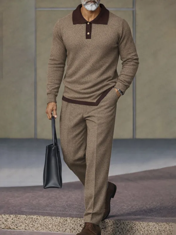 Versatile Asymmetric Hem Polo Shirt Pants Set sold by Coofandy