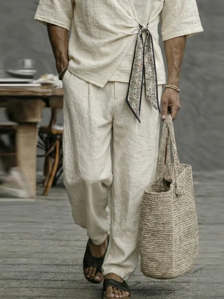 Minimalist Cotton 2-Piece Set with Scarf Tie Closure sold by Coofandy product image thumbnail 4