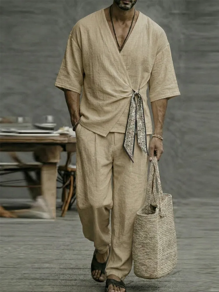 Minimalist Cotton 2-Piece Set with Scarf Tie Closure sold by Coofandy product image thumbnail 2