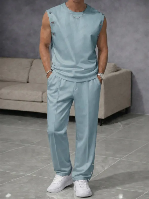 Casual Button Accent Tank Top Pants Set made by Coofandy