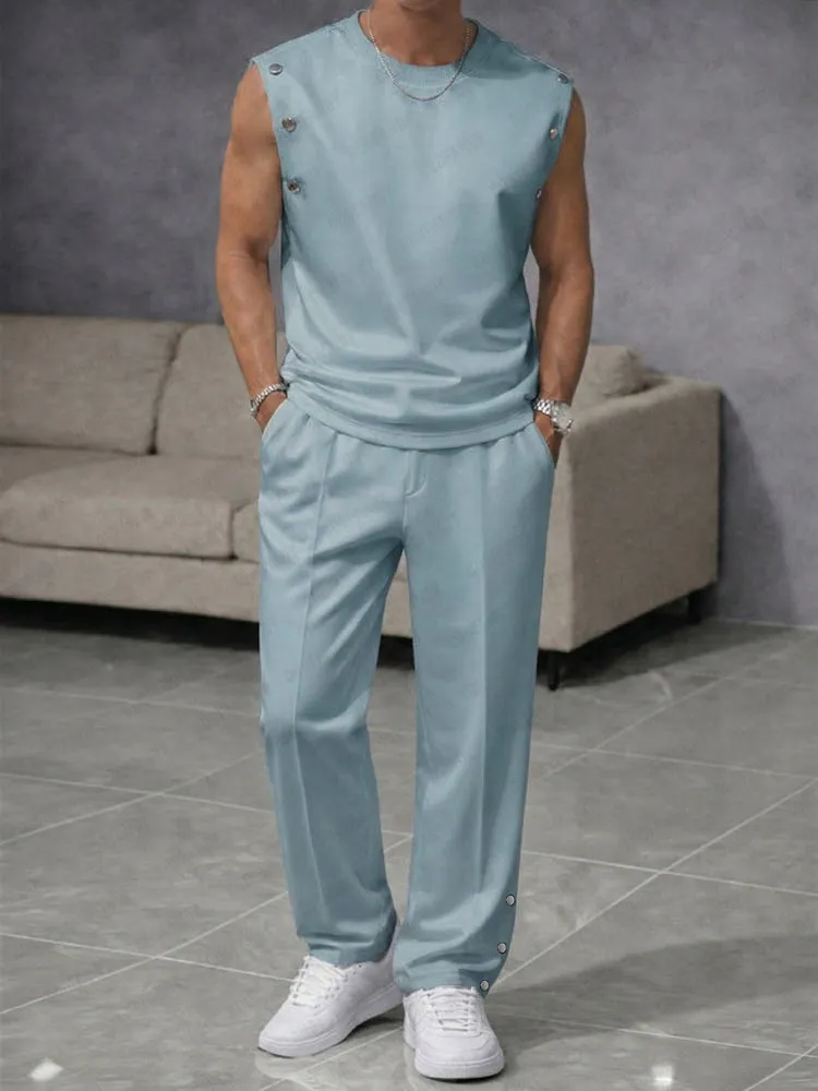 Casual Button Accent Tank Top Pants Set sold by Coofandy