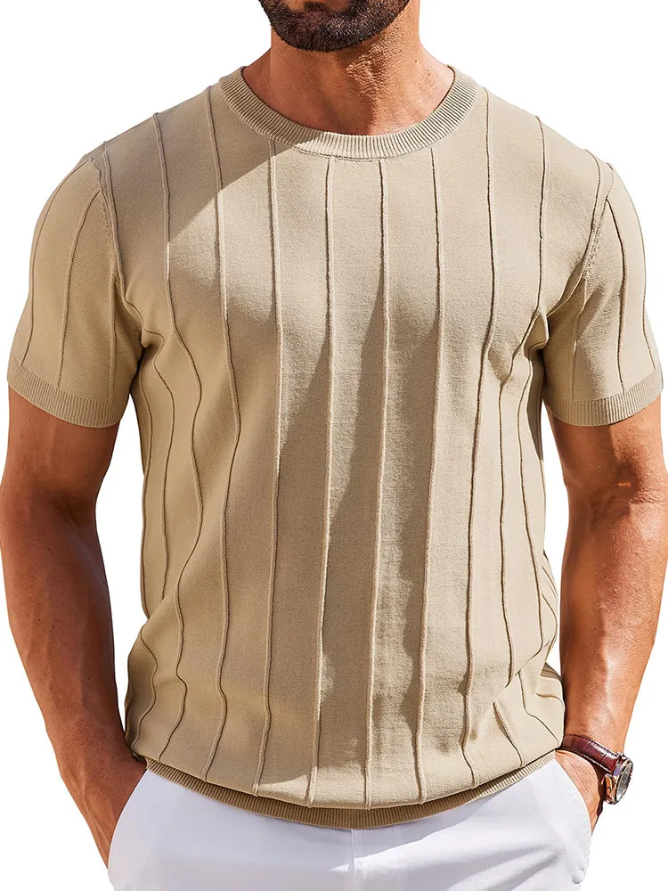 Casual Short Sleeve Ribbed Knit Pullover Tee (US Only) sold by Coofandy product image thumbnail 3