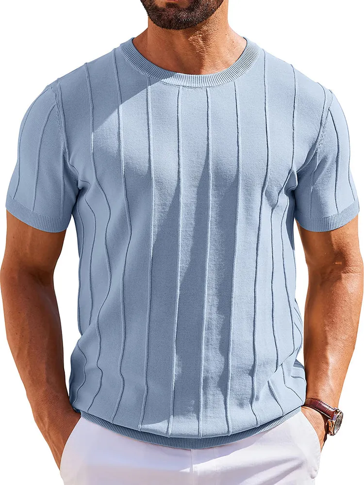 Casual Short Sleeve Ribbed Knit Pullover Tee (US Only) sold by Coofandy product image thumbnail 2