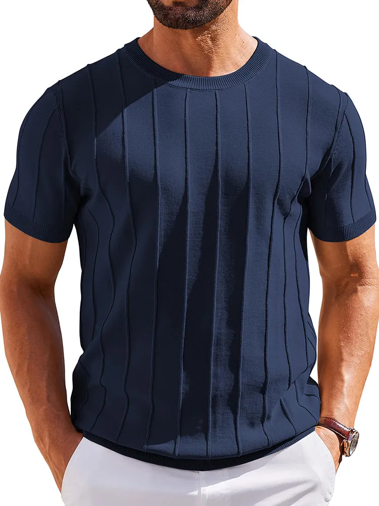 Casual Short Sleeve Ribbed Knit Pullover Tee (US Only) sold by Coofandy product image thumbnail 4