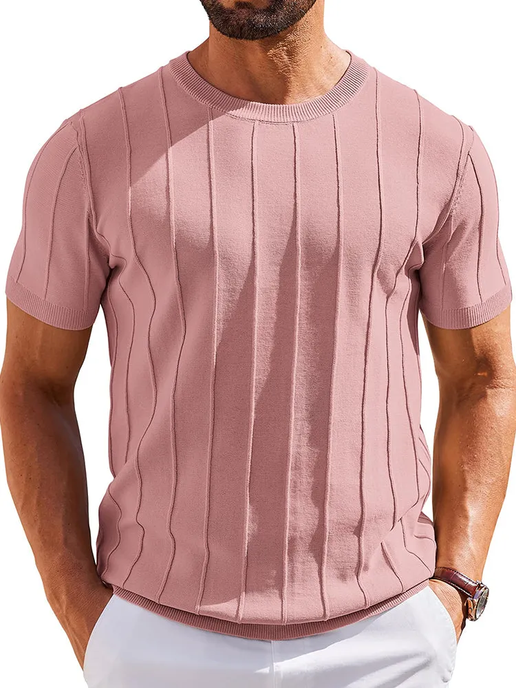 Casual Short Sleeve Ribbed Knit Pullover Tee (US Only) sold by Coofandy product image thumbnail 5