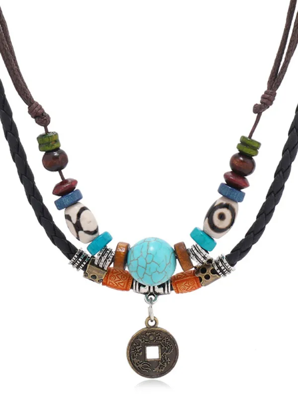 Boho Layered Turquoise Beaded Pendant Necklace made by Coofandy
