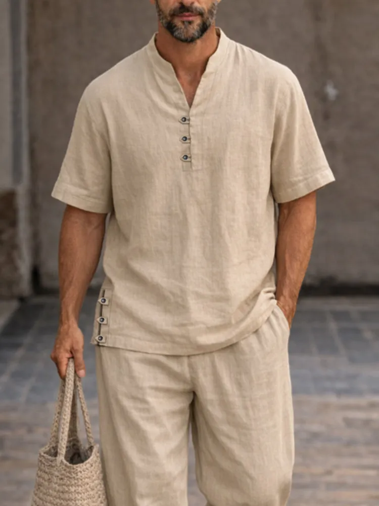 Soft Washed Cotton Henley Shirt Pants Set sold by Coofandy product image thumbnail 3