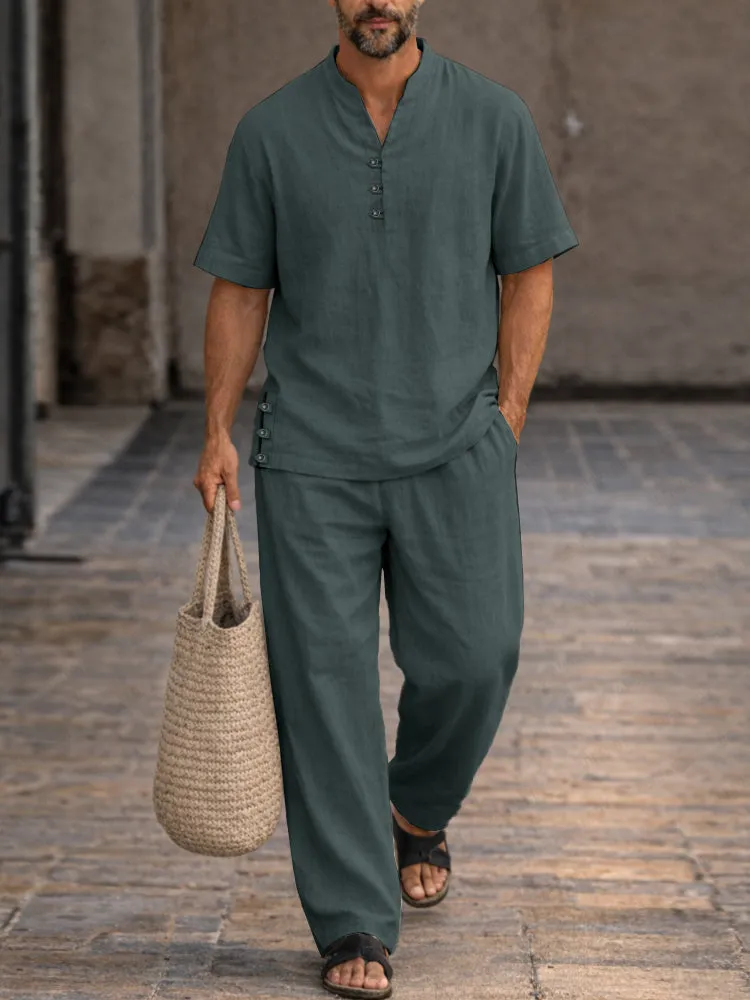 Soft Washed Cotton Henley Shirt Pants Set sold by Coofandy product image thumbnail 2