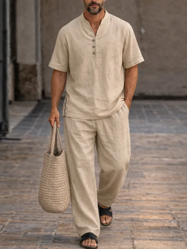 Soft Washed Cotton Henley Shirt Pants Set made by Coofandy