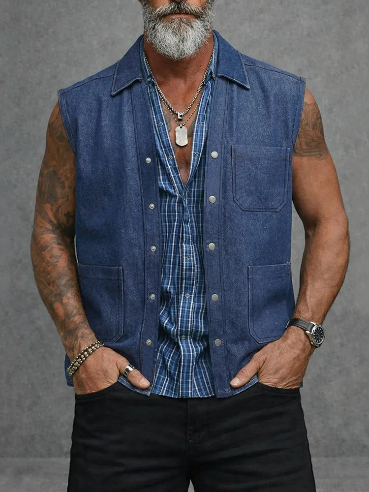 Utility Casual 100% Cotton Denim Vest sold by Coofandy