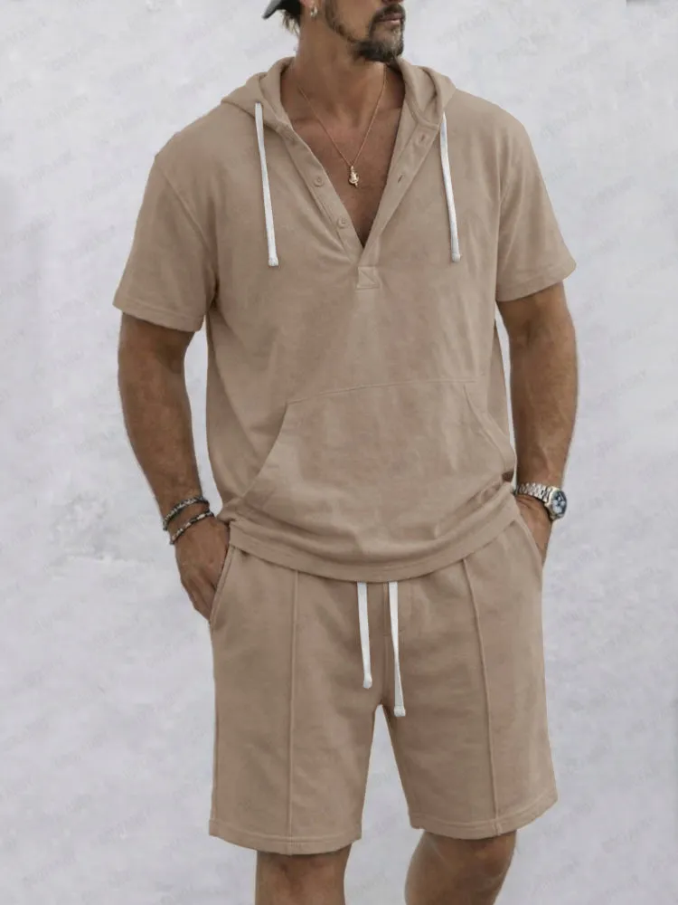 Comfy Daily Wear Relaxed Fit Hooded Shirt Shorts Set sold by Coofandy product image thumbnail 2
