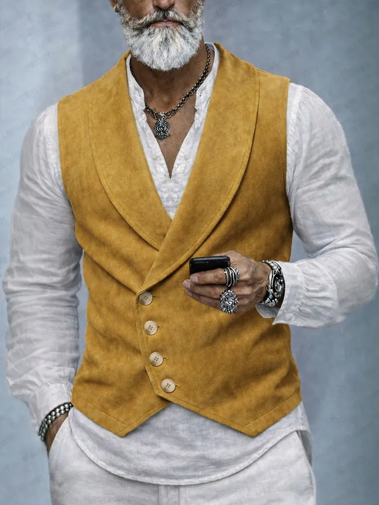 Retro Elegant Suede Shawl Lapel Suit Vest sold by Coofandy