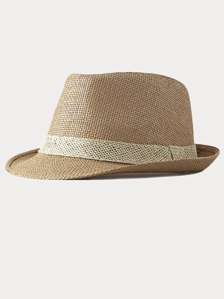 Classic Patchwork Band Panama Straw Fedora Hat sold by Coofandy product image thumbnail 3