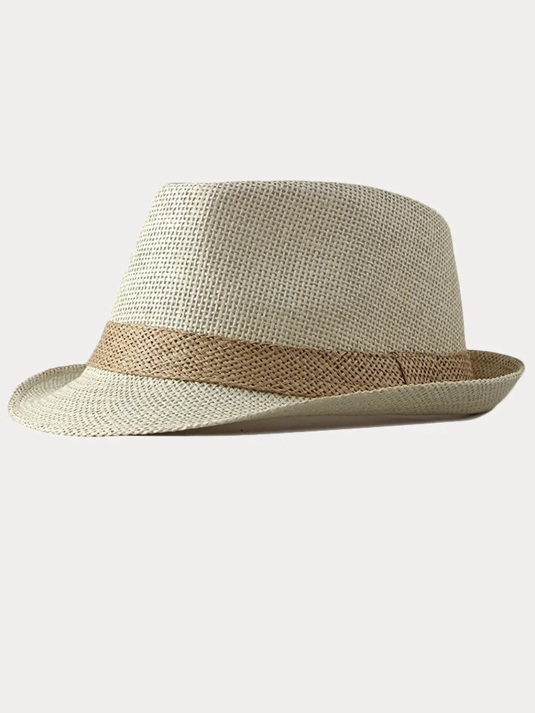 Classic Patchwork Band Panama Straw Fedora Hat sold by Coofandy product image thumbnail 4