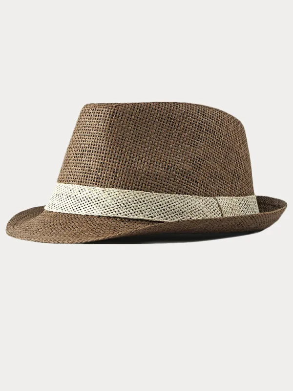 Classic Patchwork Band Panama Straw Fedora Hat made by Coofandy