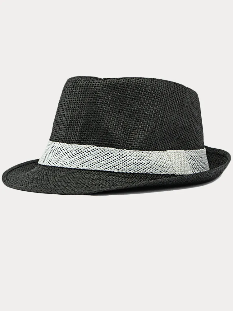 Classic Patchwork Band Panama Straw Fedora Hat sold by Coofandy product image thumbnail 5