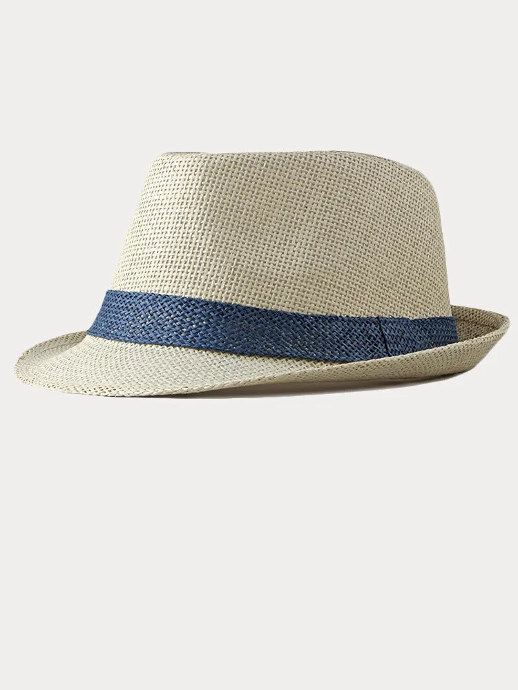 Classic Patchwork Band Panama Straw Fedora Hat sold by Coofandy product image thumbnail 2