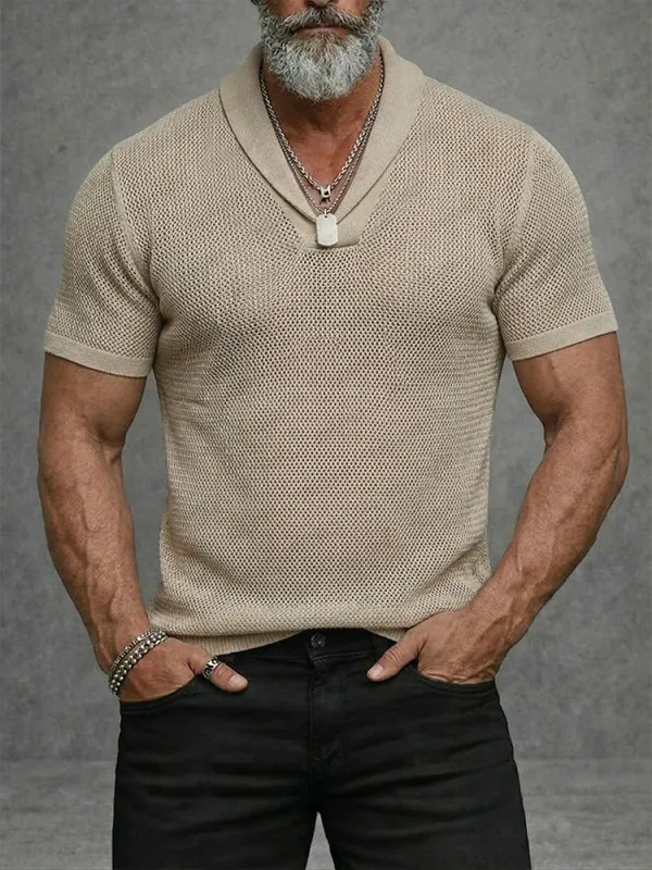 Casual Breathable Crochet Knit Short Sleeve Shirt made by Coofandy