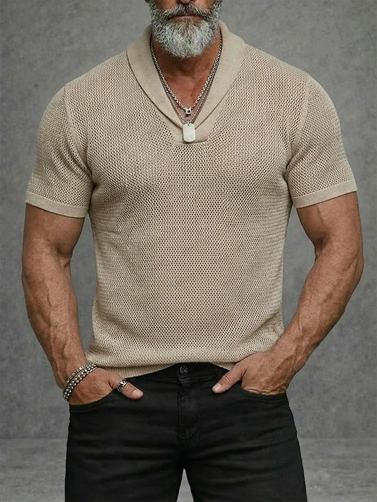 Casual Breathable Crochet Knit Short Sleeve Shirt sold by Coofandy