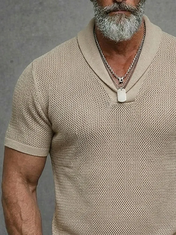 Casual Breathable Crochet Knit Short Sleeve Shirt sold by Coofandy product image thumbnail 3