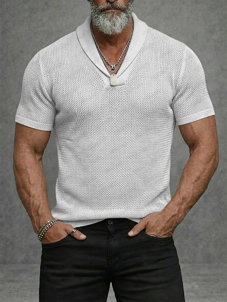 Casual Breathable Crochet Knit Short Sleeve Shirt sold by Coofandy product image thumbnail 2