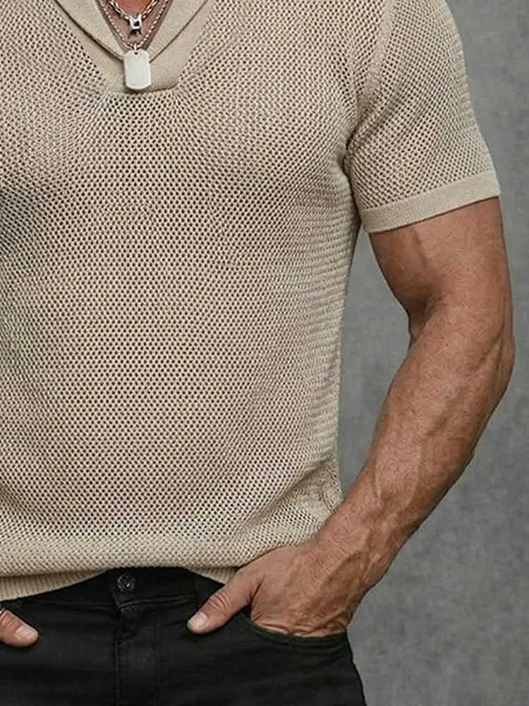 Casual Breathable Crochet Knit Short Sleeve Shirt sold by Coofandy product image thumbnail 4