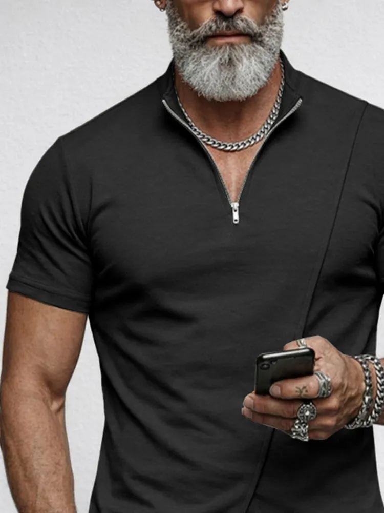 Casual Slim Fit Zipper Asymmetrical Hem T-Shirt sold by Coofandy product image thumbnail 3