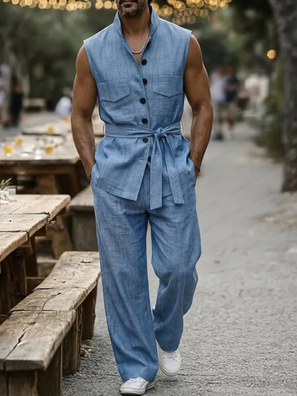 Designer Sleeveless Shirt Pants Matching Set made by Coofandy
