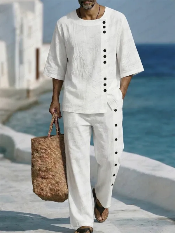 Comfy Summer Cotton Button Accent 2-Piece Set made by Coofandy